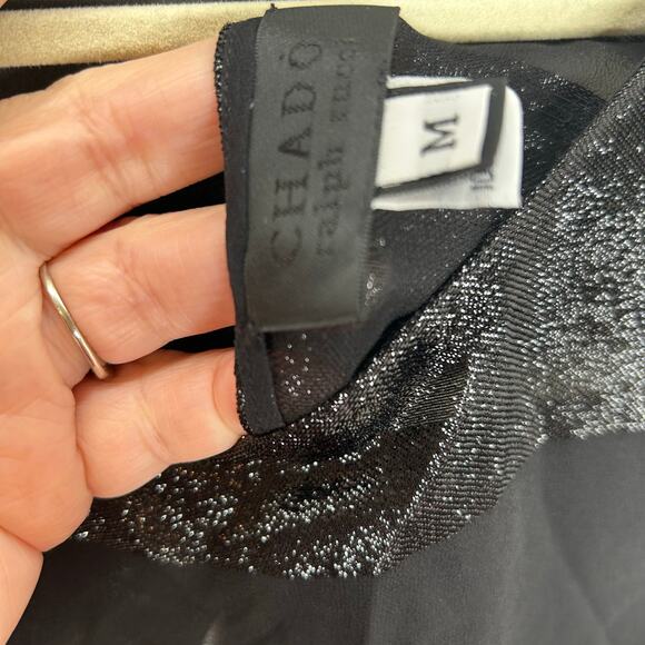 Chado Ralph Rucci sheer top black striped couture medium party holiday event - Picture 2 of 6